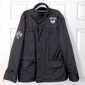 Blac Label Embroidered Eagle Printed Gray White Bomber Zip Up Jacket Coat XLarge